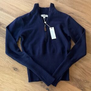 Frankie’s Bikinis Navy Half-Zip Ribbed-Waist Turtleneck Sweater